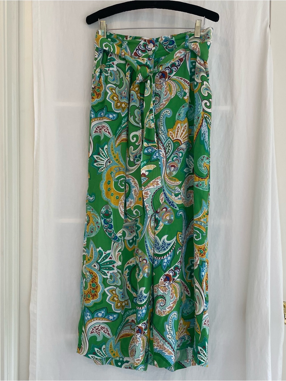 Christian Siriano Green Paisley Wide Leg Palazzo Pants Size M